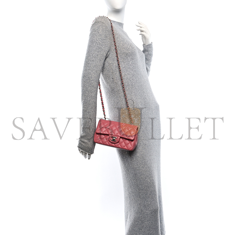 CHANEL LAMBSKIN QUILTED MINI RECTANGULAR FLAP PINK  A01116 (20*13*6cm)